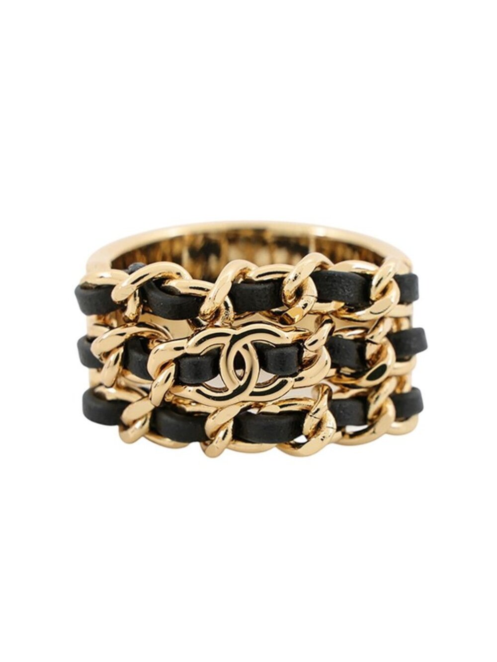 Chanel Ring CC Logo Leather Metal
